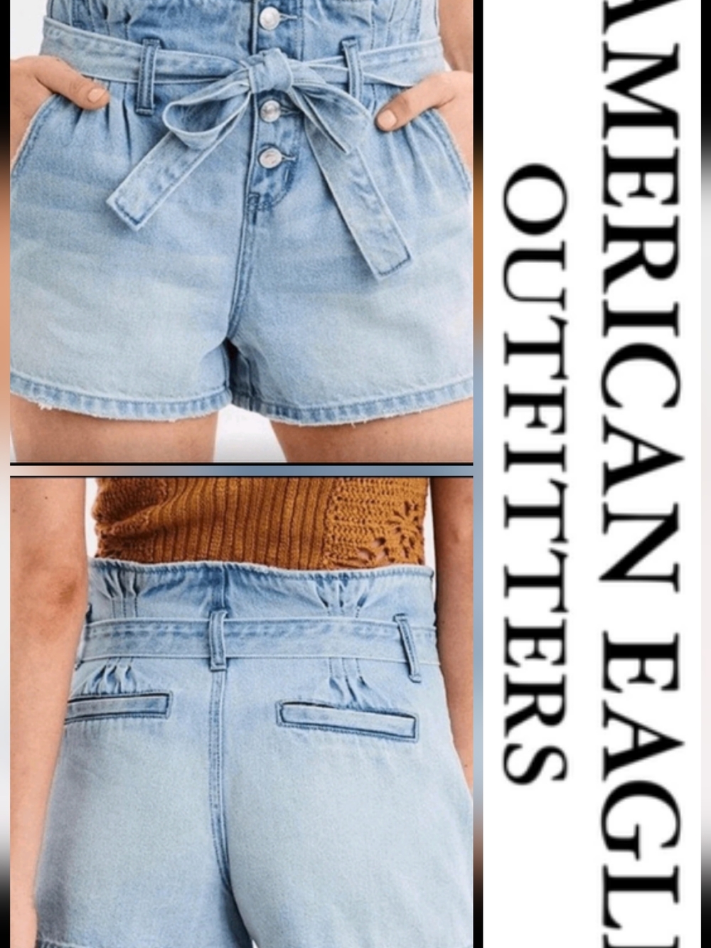 3 For $30😃American Eagle Ultra High-Rise Mom Paperbag Belted Button-Fly  Shorts